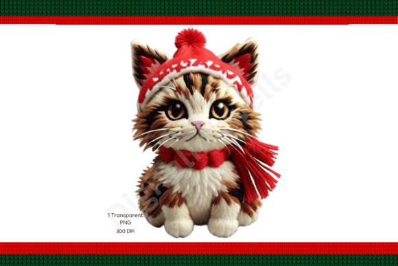 Christmas Embroidery Cat Png – Warm Whimsy for Gifts