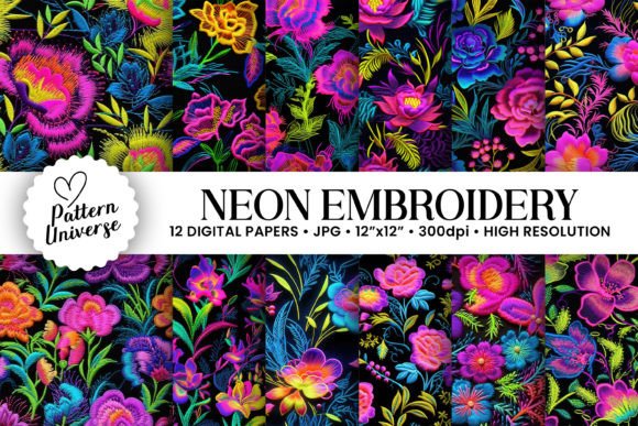 Neon Embroidery Flowers Digital Papers: Designer Review