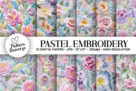 Pastel Embroidery Flowers Digital Papers Review